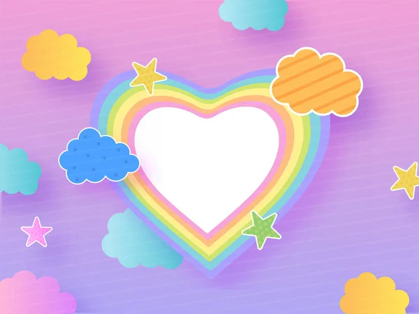 Pastel Colores Forma de Corazón con Nubes y Estrellas Decorado en Pin — Archivo Imágenes Vectoriales