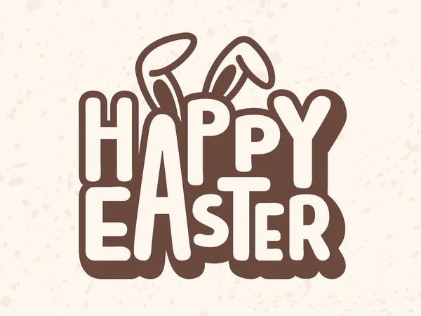 Стиль плоской наклейки Happy Easter Text with Bunny Ear on Beige Tex — стоковый вектор