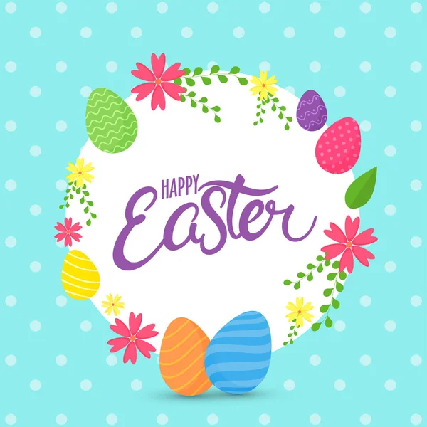 Happy Easter Font in Circular Shape Decorated with Printed Eggs, — 스톡 벡터