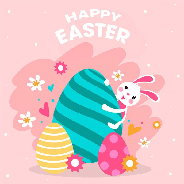 Happy Easter Celebration Concept with Funny Cartoon Bunny, Print — Stock Vector