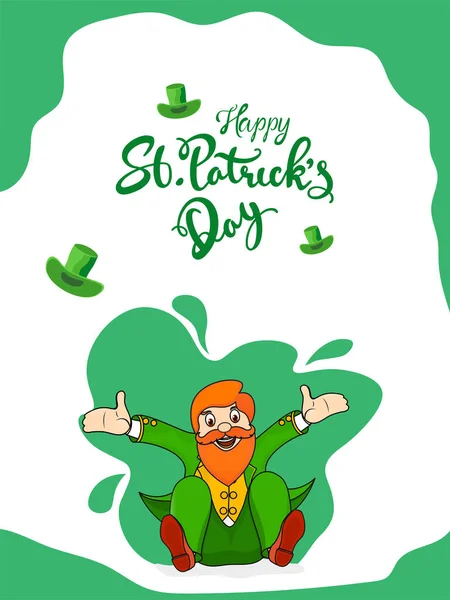 Happy St. Patrick's Day Font with Cheerful Leprechaun Man and Ha — Stock Vector