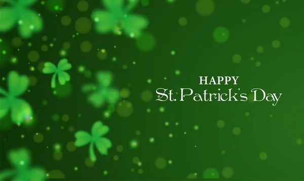 Happy St. Patrick 's Day Text on Green Blur Shamrock Leaves and L — Stockový vektor