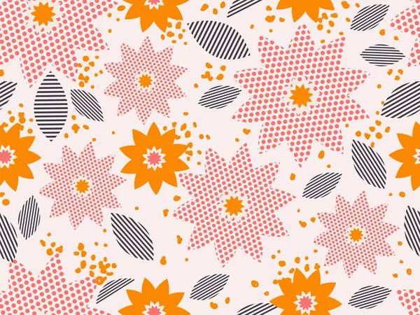 Dotted Effect Fleurs et bandes Feuilles décorées Backgro — Image vectorielle