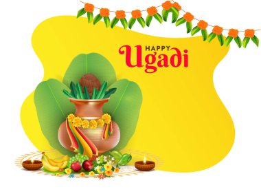 İbadet Çanağı (Kalash) ve Banan 'la Mutlu Ugadi Kutlama Kavramı