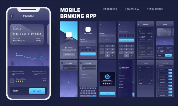 Mobile Banking App ui kit mit mehreren Bildschirmen als Login, verifi — Stockvektor