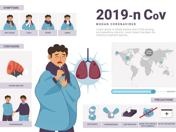 2019-nCoV Wuhan Coronavirus Concept, Uomo Malato che mostra Sympto — Vettoriale Stock