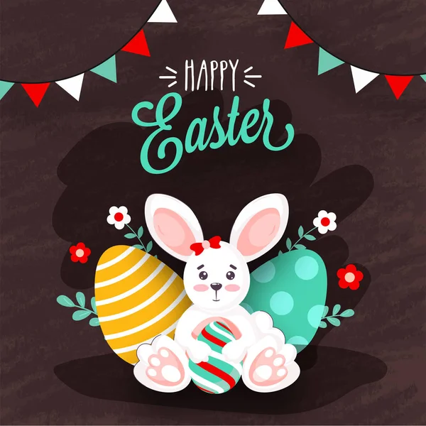 Mutlu Paskalya Posteri Tasarımı Çizgi Film Tavşanı 'nın Yazılı Yumurta Tasarımı — Stok Vektör