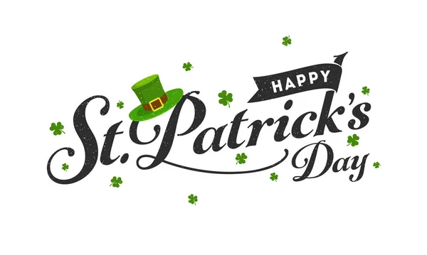 Black Happy St. Patrick's Day Font with Leprechaun Hat and Shamr — Stock Vector