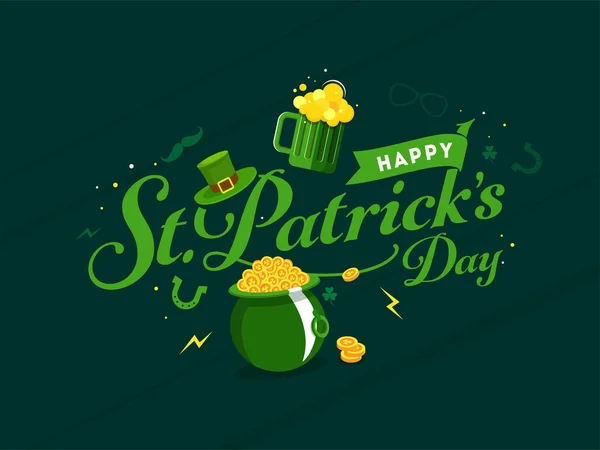 Happy St. Patrick's Day Font with Leprechaun Hat, Golden Coins P — Stock Vector