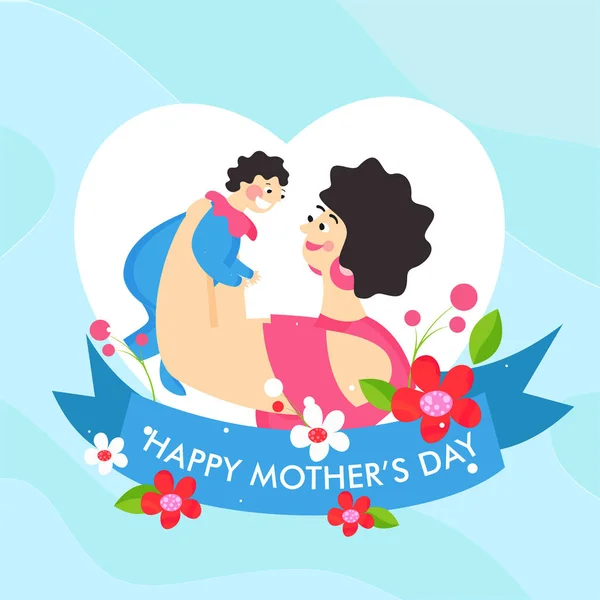 Happy Mother's Day Poster Design with Woman Lifting Up Her Child — Stock Vector