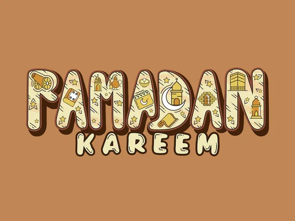 Texte créatif du Ramadan Kareem imprimé avec des éléments islamiques sur Fr — Image vectorielle