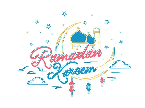 Hilal Ay, Cami ve h harfleriyle Ramazan Kareem Metni — Stok Vektör