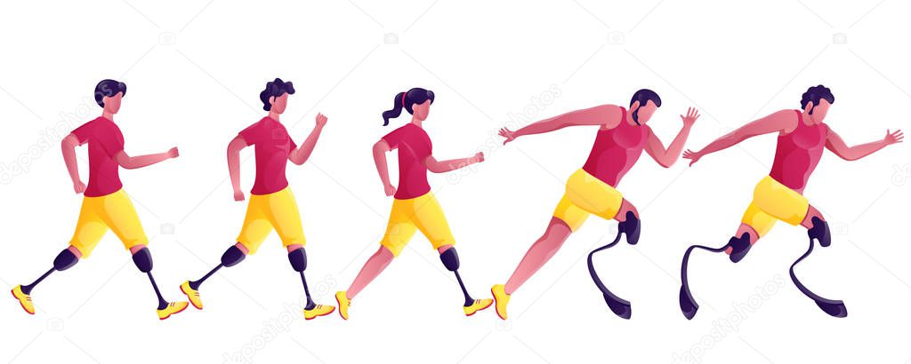 Faceless Disabled Sportsperson or Athletics Running on White Bac