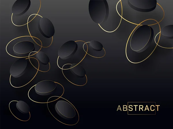 3d Cirkels versierd zwart abstracte achtergrond. — Stockvector