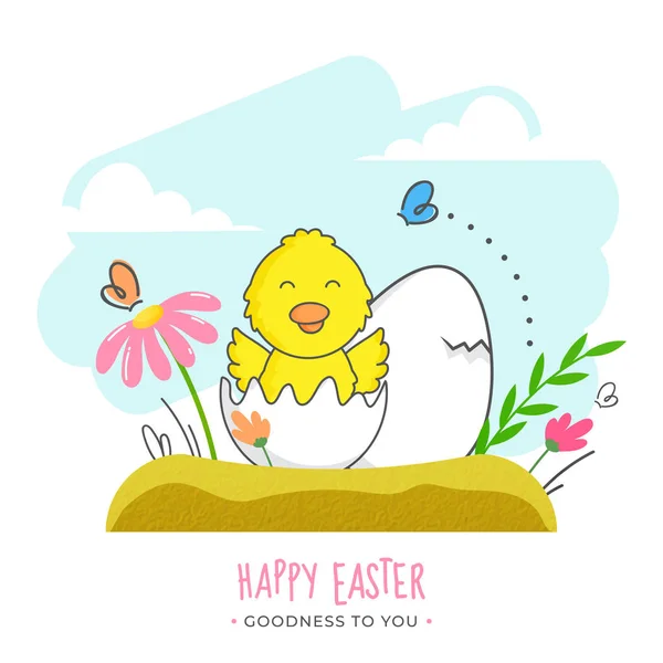 Happy Easter Celebration Poster Design avec poussin mignon à l'intérieur d'un — Image vectorielle