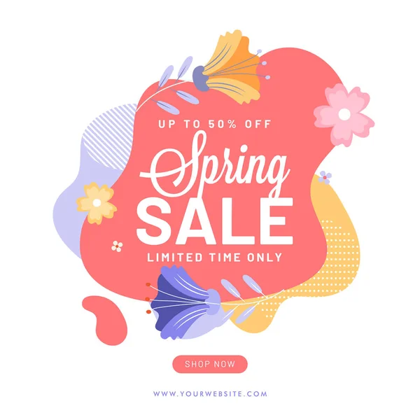 Vente de printemps Poster Design avec 50 % Offre de réduction et des fleurs sur — Image vectorielle