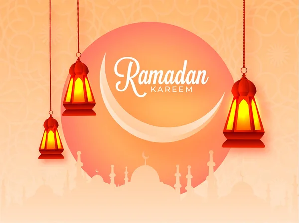 Conceito de Celebração do Ramadã Kareem com Lua Crescente, Silhouett — Vetor de Stock