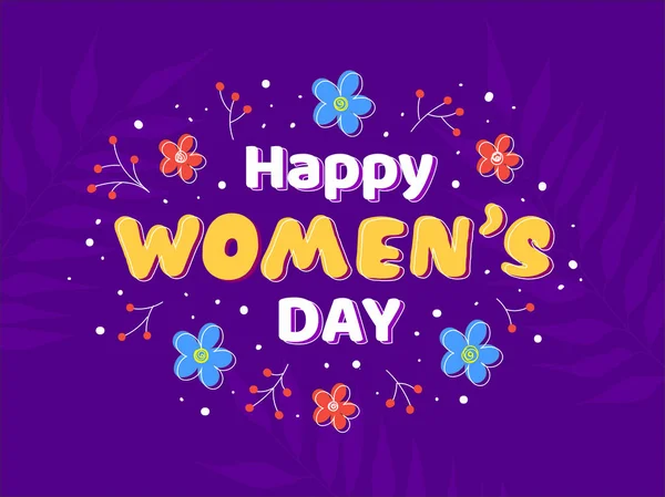 Χαρούμενη γραμματοσειρά Ημέρα της Γυναίκας Διακοσμημένο με λουλούδια και μούρα στην Pur — Διανυσματικό Αρχείο