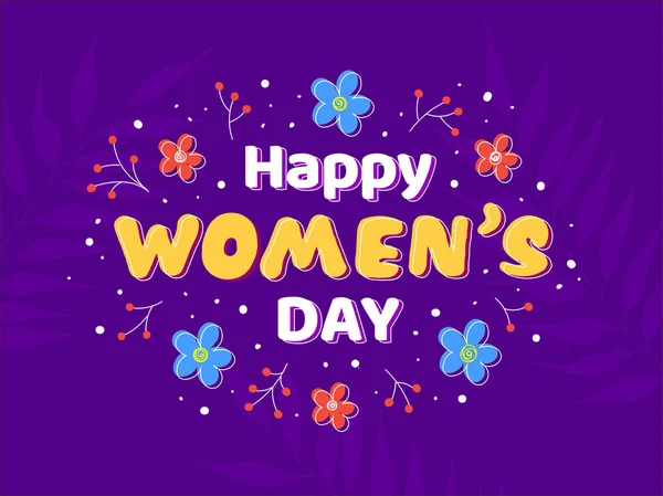 Happy Women's Day Font Decorated with Flowers and Berries on Pur — Stock Vector