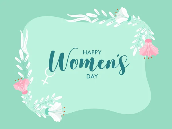 Happy Women's Day Font with Hibiscus Flowers and Leaves Decorate — стоковий вектор