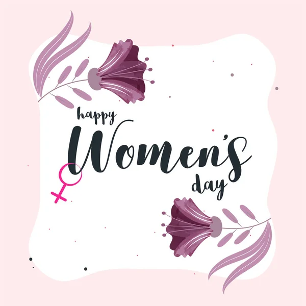 Happy Women's Day Calligraphy with Female Gender Sign and Hibisc — стоковий вектор