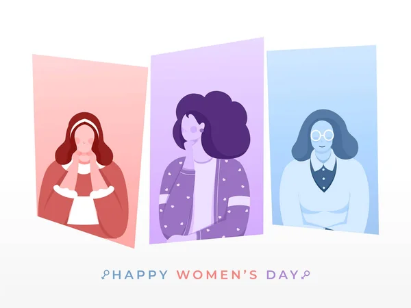 Tecknad kvinnlig bild i olika åldrar för lycklig kvinnodag — Stock vektor