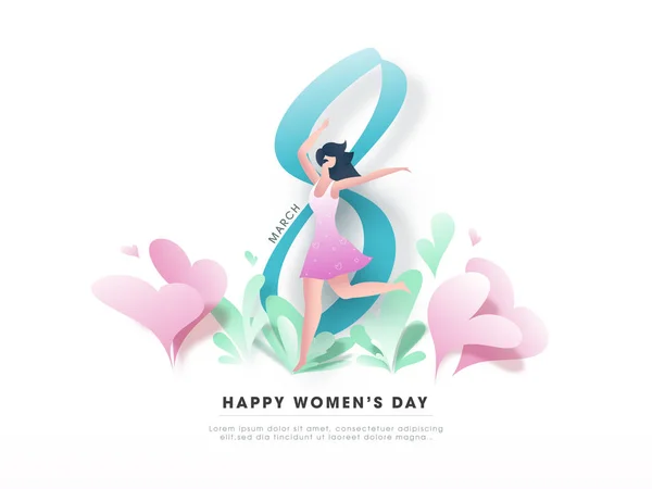 3月8日, Happy Women's Day Text with Modernマンガヤングガール｜D — ストックベクタ