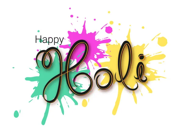 Happy Holi Font Color Splash Effect Białym Tle — Wektor stockowy