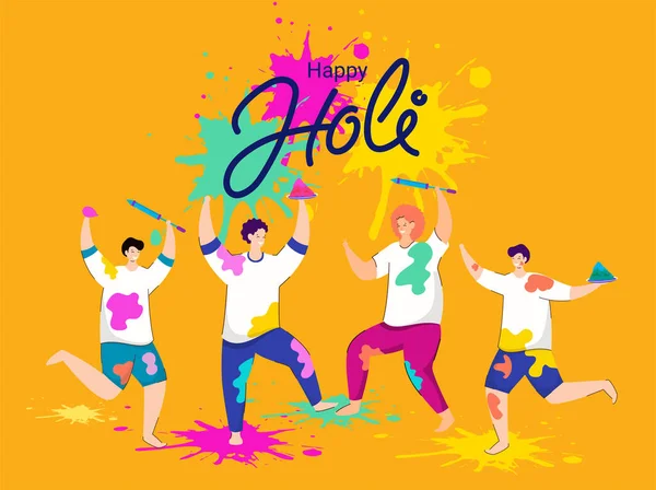 Group Young Boy Playing Celebrating Colors Occasion Happy Holi — Stock Vector