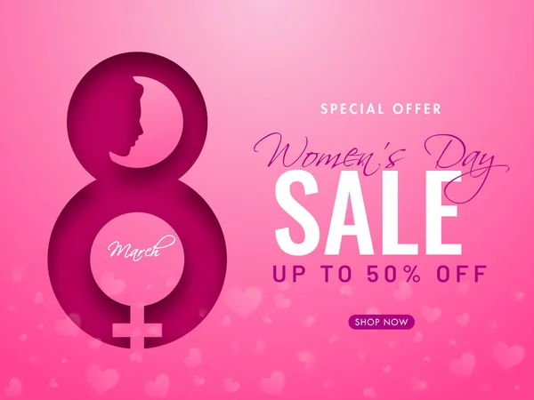 ピンクペーパーカット付き女性の日販売ポスターデザインのための最大50 オフ8 3月と女性の性別サイン — ストックベクタ