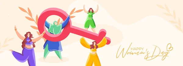 Happy Women Day Header Banner Design Different Religion Grupo Femenino — Archivo Imágenes Vectoriales