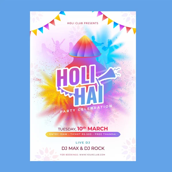 Holi Hai Party Celebration Template Flyer Ontwerp Met Kleur Modder — Stockvector