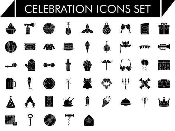 Conjunto Iconos Celebración Color Blanco Negro — Archivo Imágenes Vectoriales