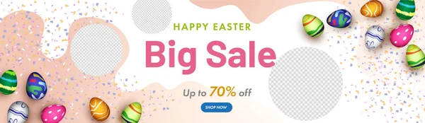 Big Sale Header Banner Design Discount Offer Top View Realistic — Stock Vector