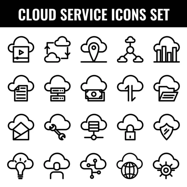 Cloud Service Icon Set Black Line Art — стоковий вектор