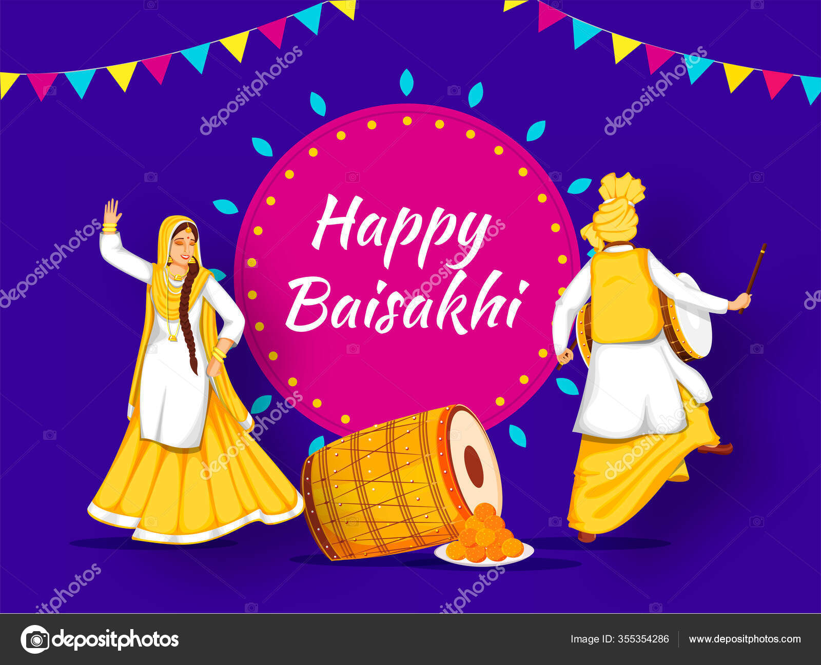Happy Baisakhi Celebration Background Punjabi Man Playing Dhol Young Woman  Stock Vector Image by ©alliesinteract #355354286