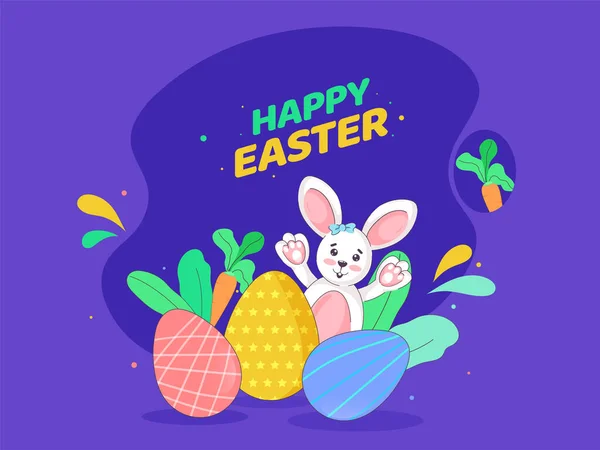 Happy Easter Celebration Concept Met Cartoon Funny Bunny Geschilderde Eieren — Stockvector