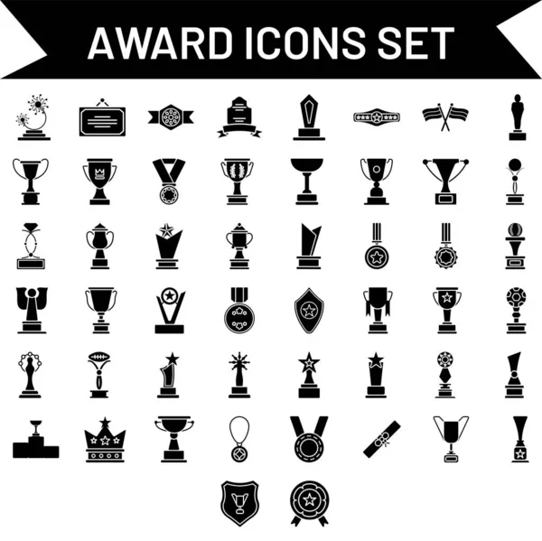 Diferente Premio Conjunto Iconos Glifo Medalla — Vector de stock