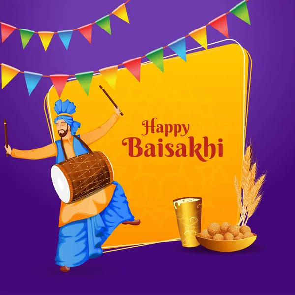 Illustration Von Punjabi Festiva Baisakhi Oder Vaisakhi Mit Einem Glücklichen — Stockvektor