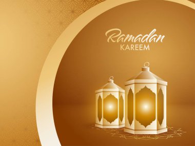 İslam 'ın Kutsal Ramazan Ayı Altın Arkaplanda Aydınlanmış Arap Fenerleri ile Kareem.