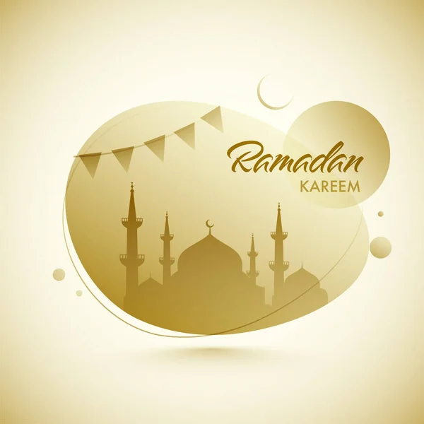 Holy Month Ramadan Kareem Mosque Silhouette Moon Bunting Flags Golden — стоковий вектор