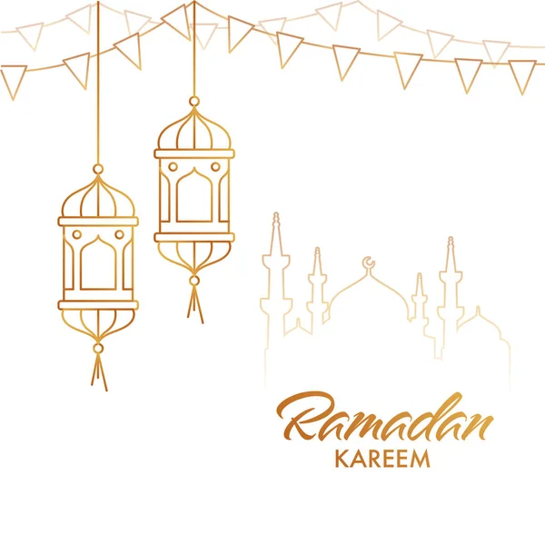 Mês Santo Islâmico Ramadã Kareem Com Lanternas Penduradas Estilo Arte —  Vetores de Stock