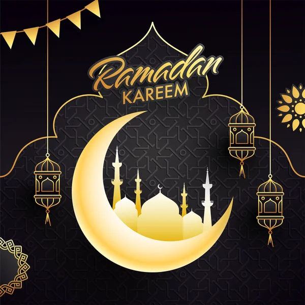 Mois Sacré Islamique Ramadan Kareem Concept Avec Croissant Lune Mosquée — Image vectorielle
