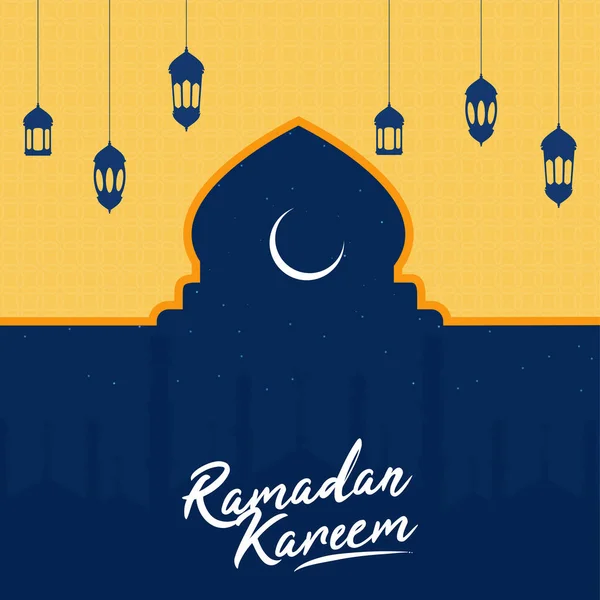 Islamiska Heliga Månaden Ramadan Kareem Koncept Med Hängande Lyktor Moské — Stock vektor
