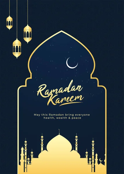 伊斯兰斋月卡里姆概念及其吊灯 金色清真寺和蓝色背景的新月 — 图库矢量图片