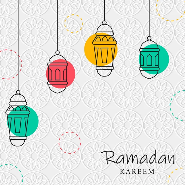 Mois Sacré Islamique Ramadan Concept Avec Des Lanternes Lumineuses Colorées — Image vectorielle