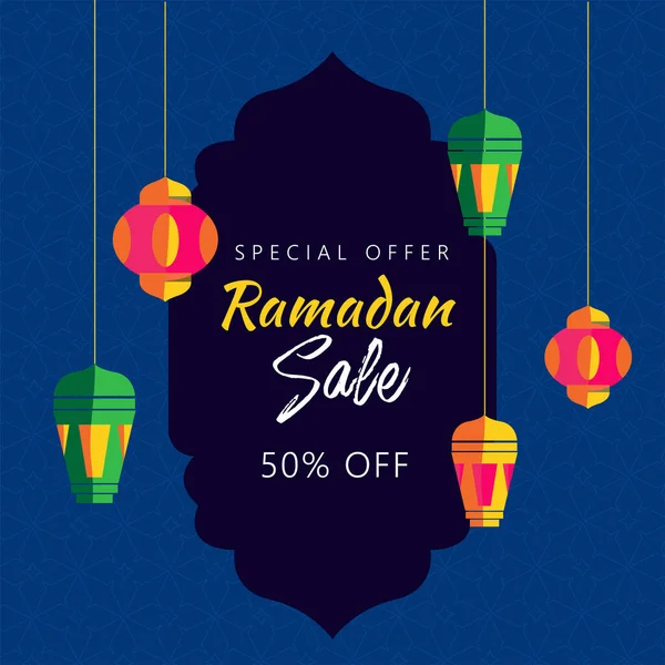 Islamski Święty Miesiąc Ramadan Koncepcja Sprzedaży Lampionów Wiszących Papieru Fioletowym — Wektor stockowy