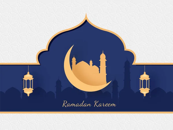 Ramadán Kareem Iszlám Szent Hónapja Arany Mecset Félhold Függőlámpák Mecset — Stock Vector