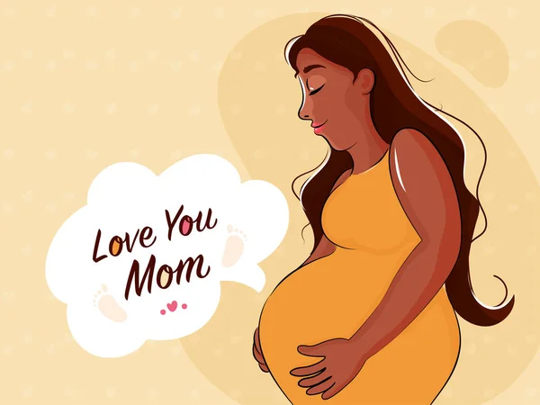 幸せな母の日のコンセプトイラストでお母さんになります 妊娠中の女性とテキスト愛あなたのお母さんにベージュ色の背景 — ストックベクタ