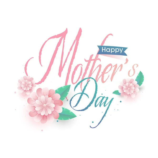 美丽的文字 快乐的母亲节和白底的花朵 — 图库矢量图片
